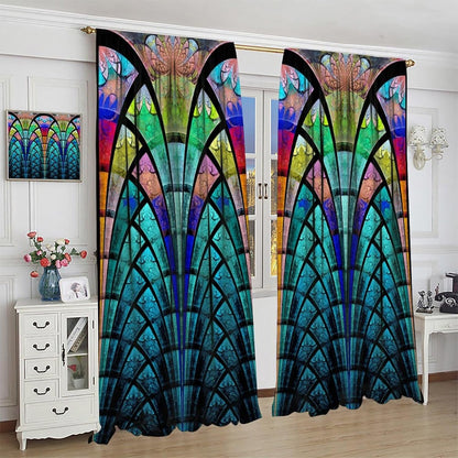Stained Glass Curtains,Retro Design Style Colorful Abstract Art Home Decor Drapes for Bedroom