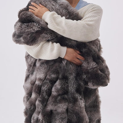 Lotus Karen Faux Fur Blanket Tie-Dye Dark Gray Twin Size - Big Bubble Rabbit Fluff Throw for Couch