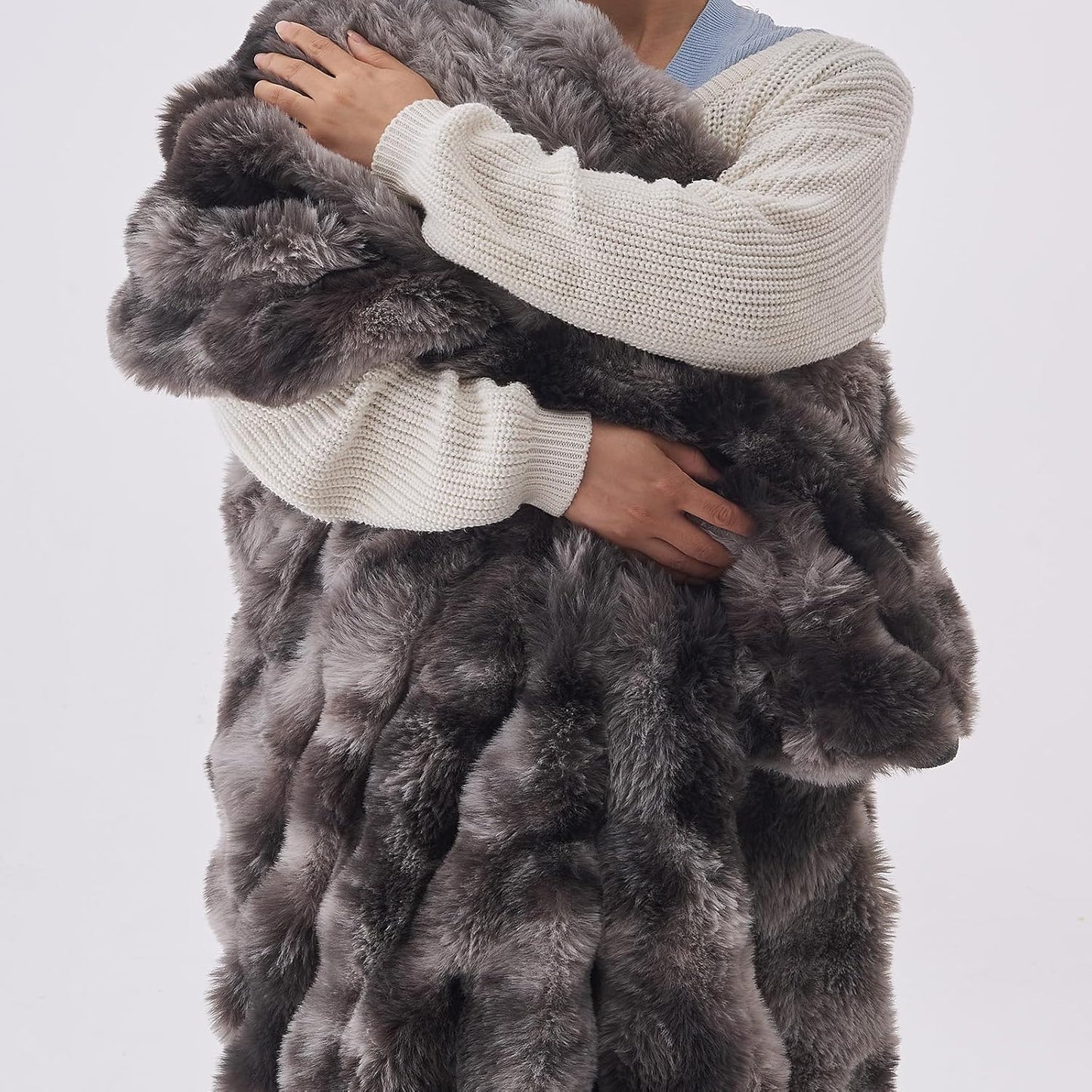 Lotus Karen Faux Fur Throw Blanket Tie-Dye Dark Gray - Big Bubble Rabbit Fluff Blanket for Couch