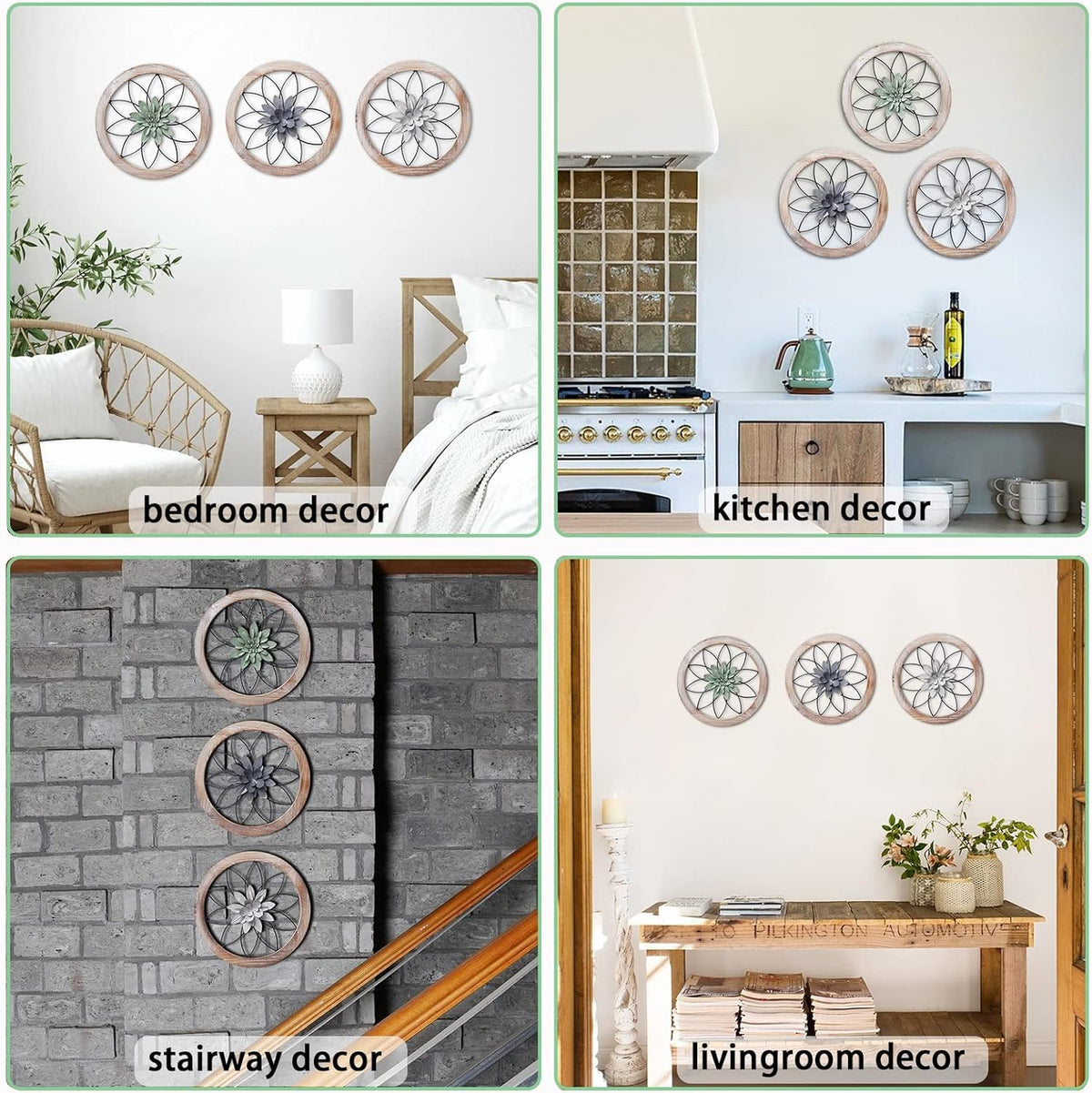 Paquesta 3 Piece Round Farmhouse Wall Decor with 6 Piece Interchangeable Flowers 12'' Medallion