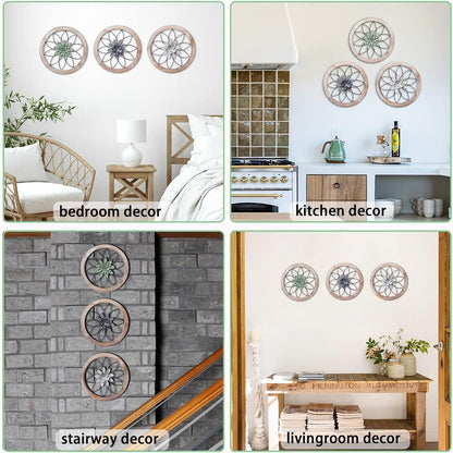 Paquesta 3 Piece Round Farmhouse Wall Decor with 6 Piece Interchangeable Flowers 12'' Medallion