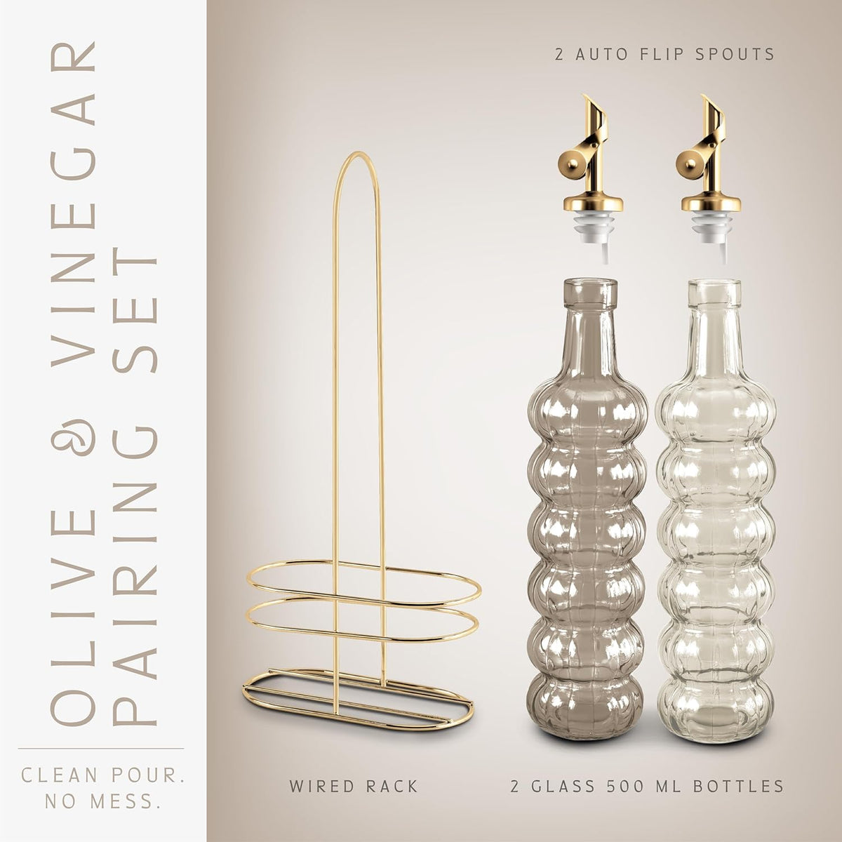 COOK WITH COLOR Glass Olive Oil Bottle Dispenser - 2 Pack- 17oz Oil and Vinegar Cruet - Olive Oil