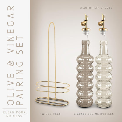 COOK WITH COLOR Glass Olive Oil Bottle Dispenser - 2 Pack- 17oz Oil and Vinegar Cruet - Olive Oil