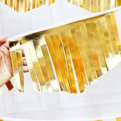 Gold Tassel Banner Double Sided Metallic Fabric Pennant Bunting Flag Garland for Graduation