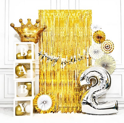 BRAVESHINE Black Gold Foil Fringe Curtain Backdrop - 2 Pack 3.2 x 8.2 ft Metallic Tinsel Photo