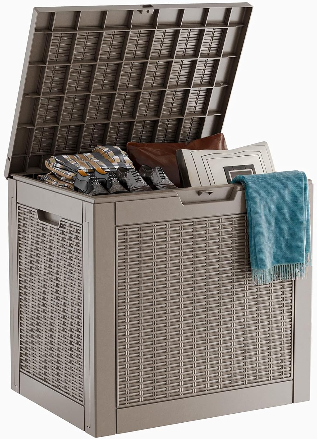 30 Gallon Resin Deck Box, Lockable Patio Outdoor Storage Box for Furniture, Garden Tools and Tools
