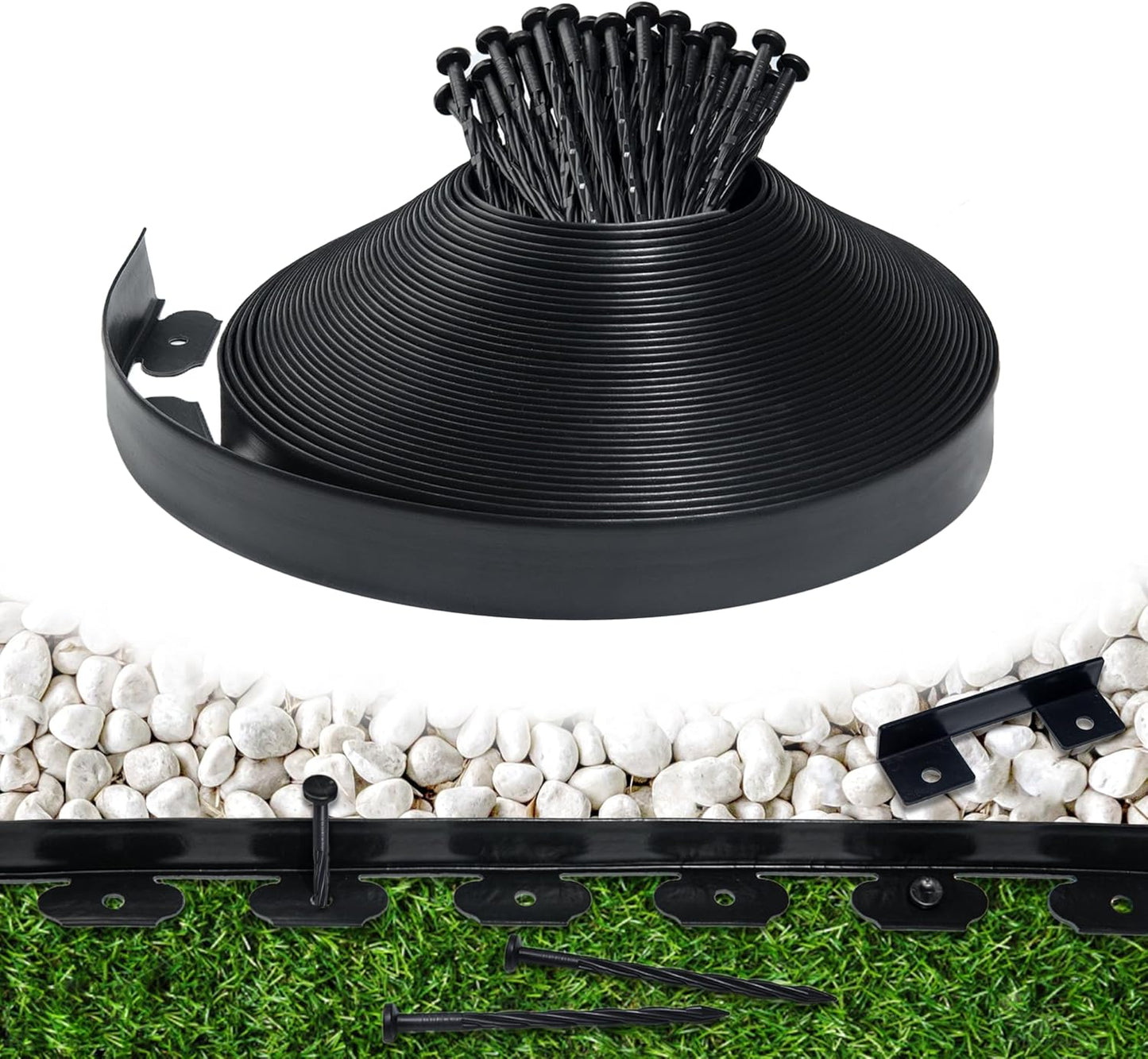 Landscape Edging Border 100 FT 2 Inch Tall with 180 Spikes, Plastic Edging for Landscaping, Garden