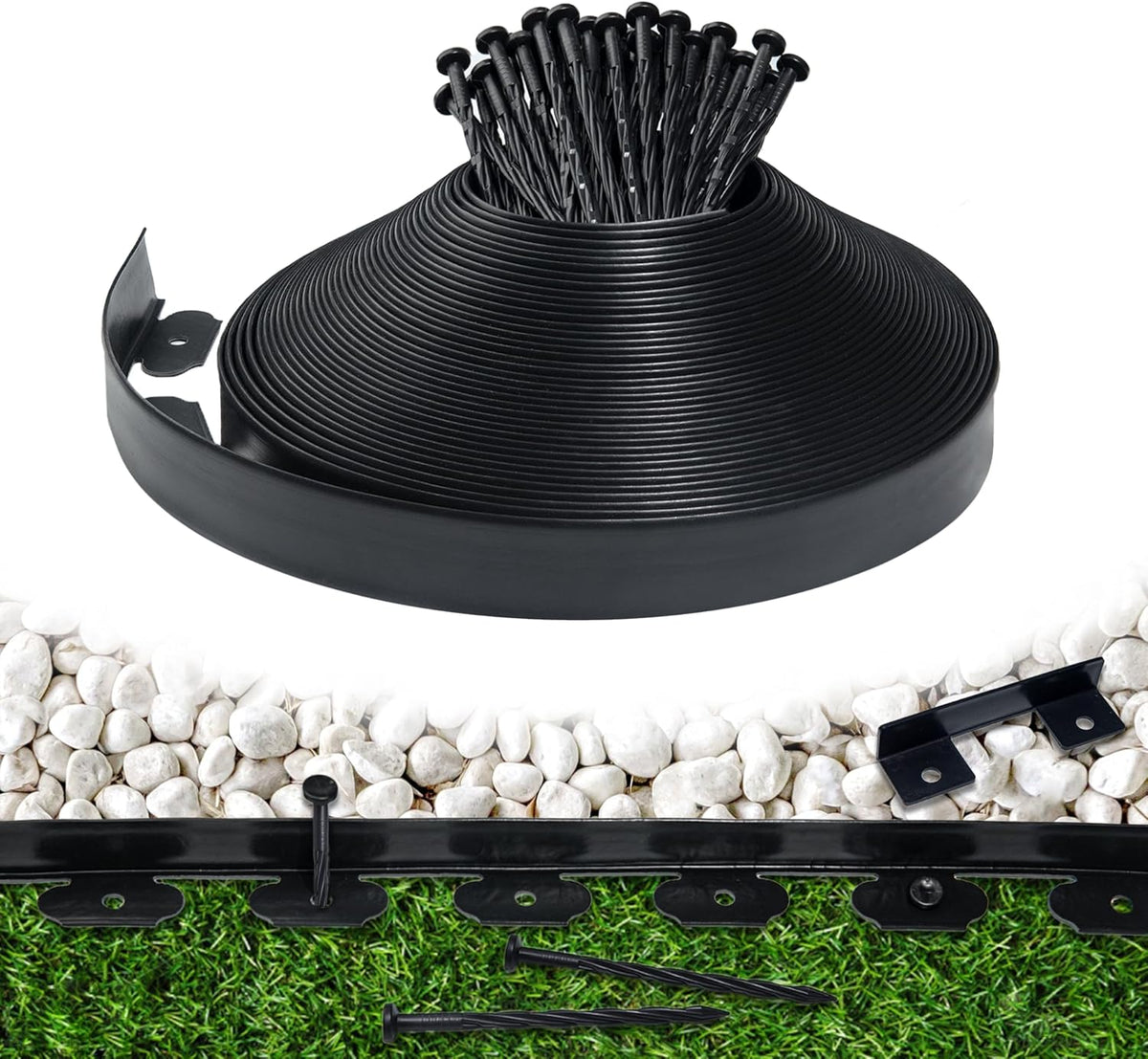 Landscape Edging Border 100 FT 2 Inch Tall with 180 Spikes, Plastic Edging for Landscaping, Garden