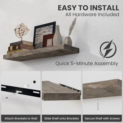 Floating Shelves, 8 Inch Deep Rustic Solid Reclaimed Wood Wall Shelves for Storage, Wall Mounted