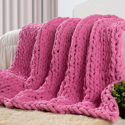 Carriediosa Chunky Knit Throw Blanket 60" X 80" Twin, 100% Hand Made Large Chenille Loop Yarn Soft