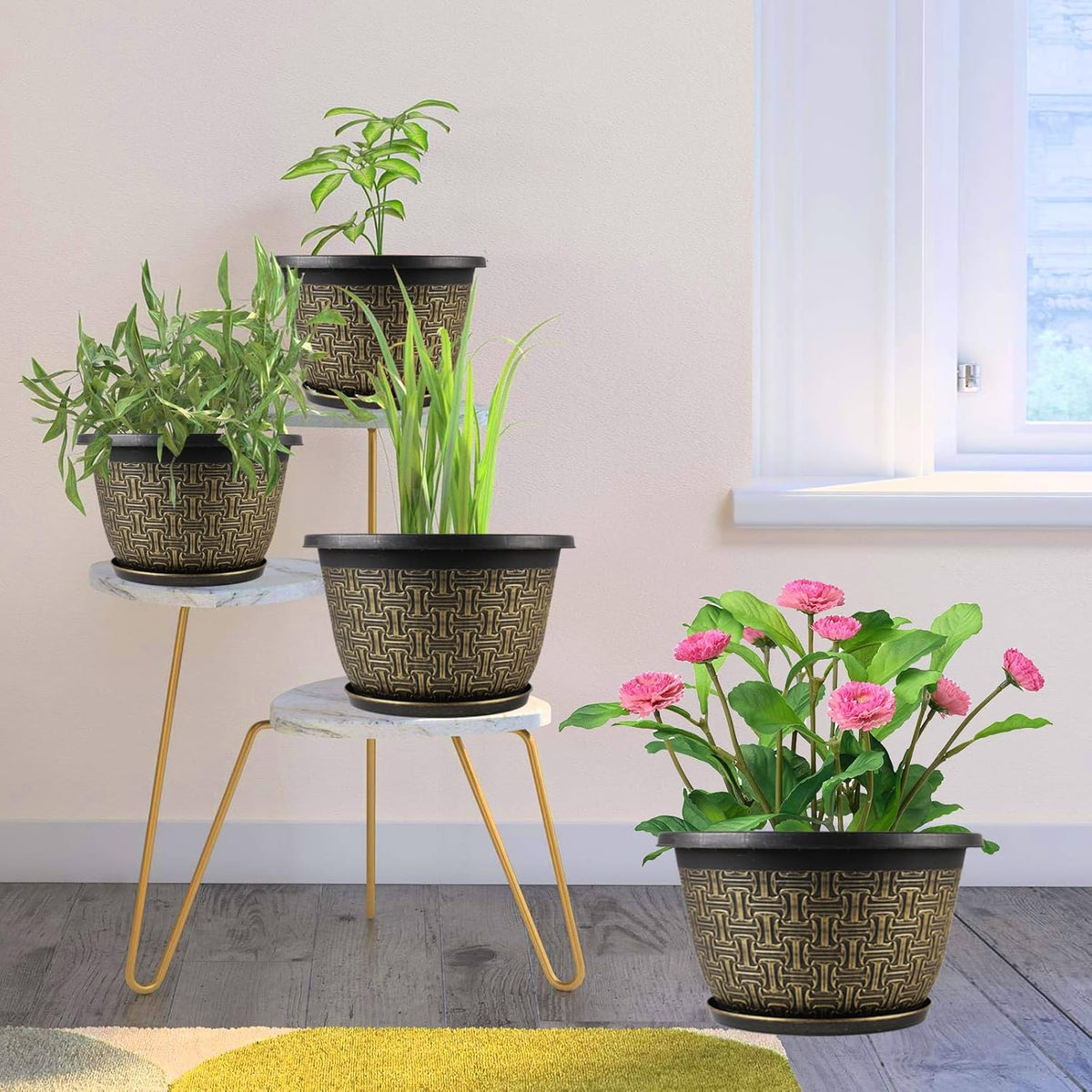4 Pack 12 Inch Plant Pots,Large-Plant-Flower-Planters-Plastic, Flower Pots Outdoor Indoor with
