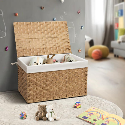 Wicker Storage Basket with Lid, 27.7 Gallon (105L) Large Blanket Basket with Lid, Woven Storage Bin