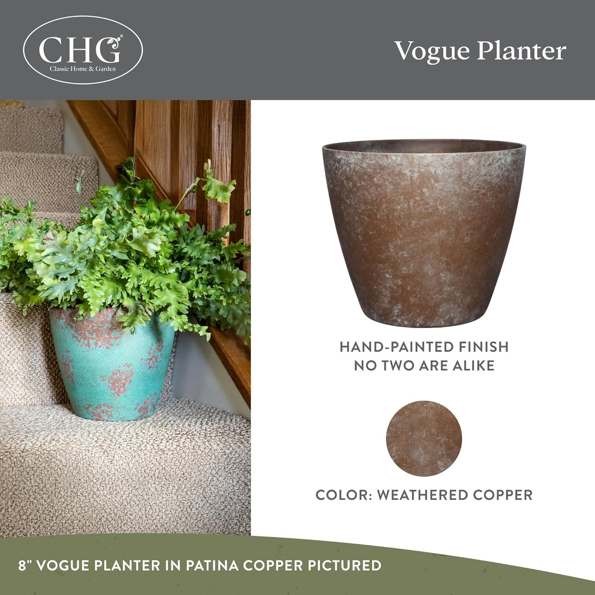 Classic Home and Garden Vogue Planter Pots w/Pottery Quality Finish - Modern Indoor & Outdoor