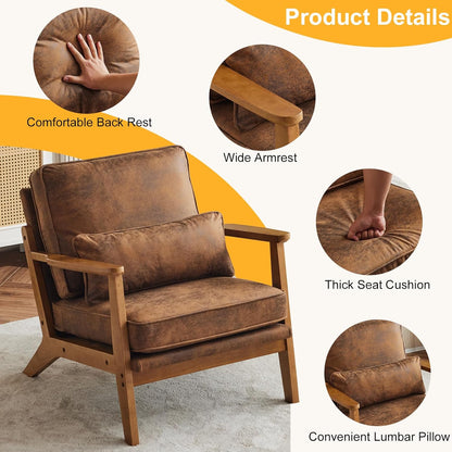 Karl home Accent Chair Wide Armrest Mid-Century Lounge Chair Bronzing Cloth Armchair with Lumbar