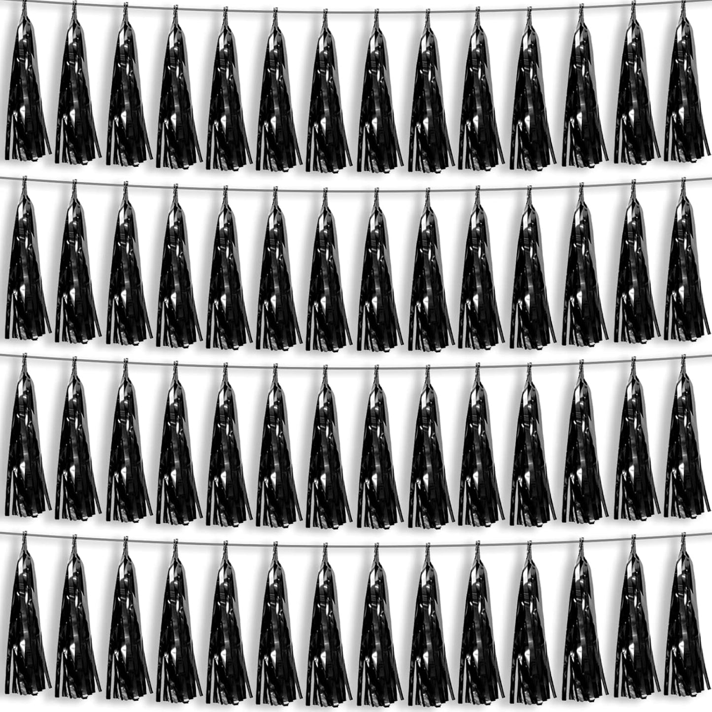 4P Black Foil Fringe Metallic Tassel Streamers Banner Tassel Garland for Parade Floats
