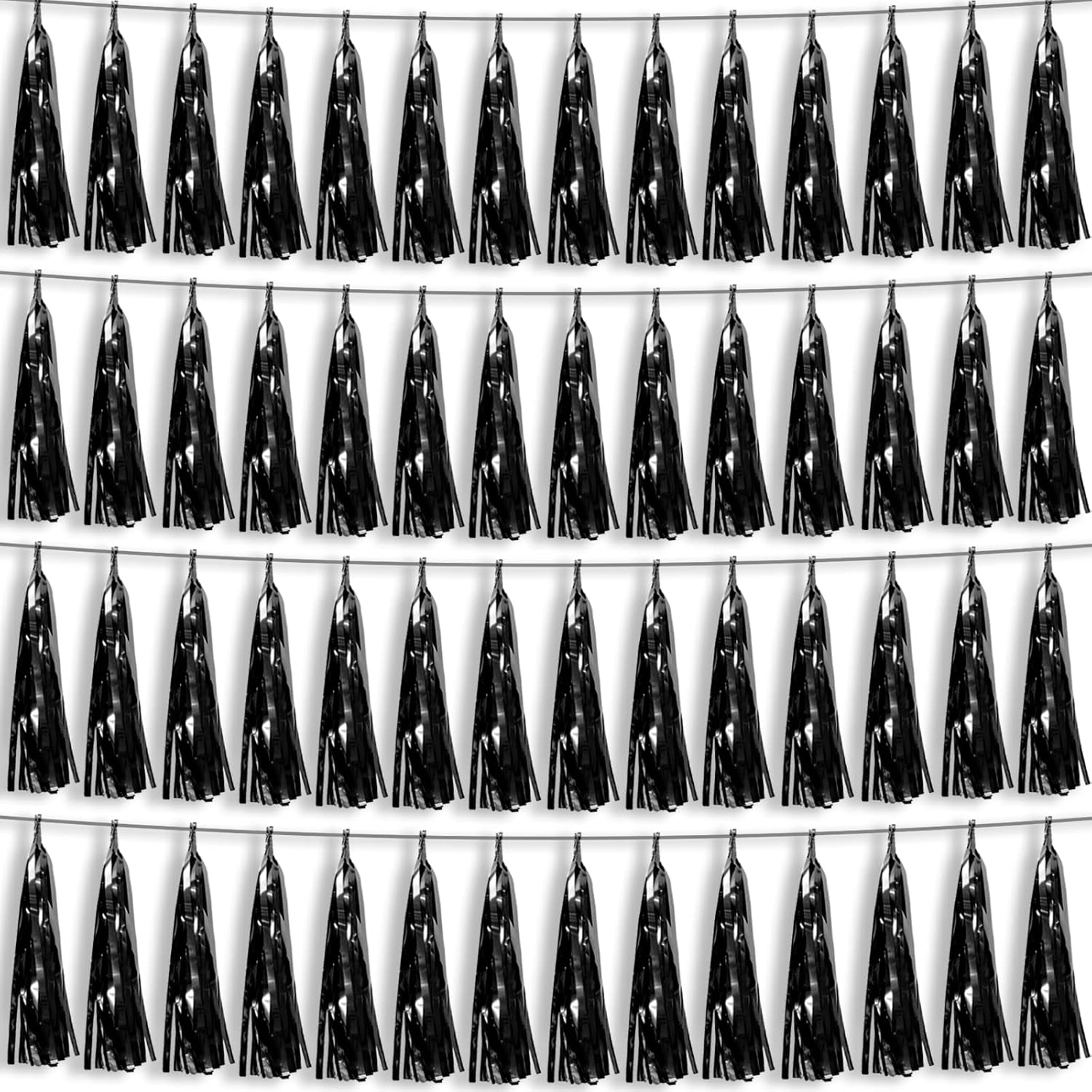 4P Black Foil Fringe Metallic Tassel Streamers Banner Tassel Garland for Parade Floats