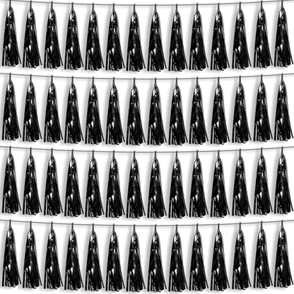 4P Black Foil Fringe Metallic Tassel Streamers Banner Tassel Garland for Parade Floats