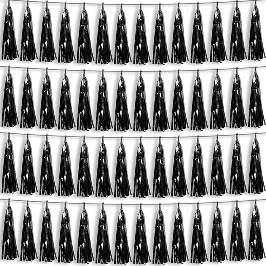 4P Black Foil Fringe Metallic Tassel Streamers Banner Tassel Garland for Parade Floats