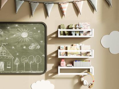 Upgraded Thick Floating Shelves - Multi-Use Wall-Mounted Bookshelves for Kids and Nursery, Ideal