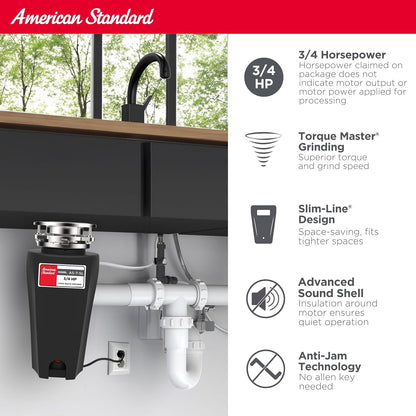 American Standard 10-US-AS-7-SL Garbage Disposal Anti-Jam Stainless Steel Food Waste Grinding