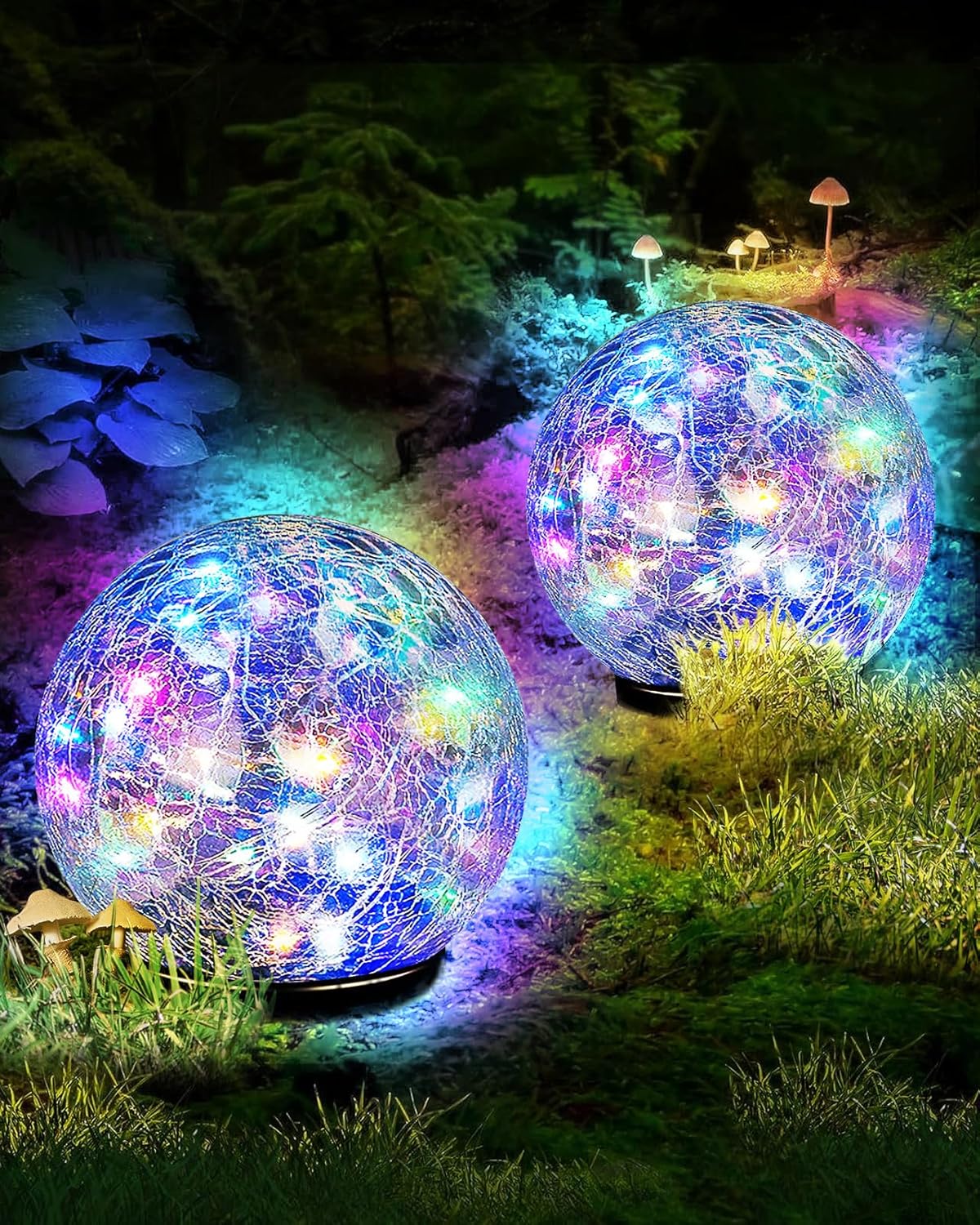 Garden Solar Ball Lights Outdoor Waterproof, 50 LED Cracked Glass Globe Solar Power Ground Lights