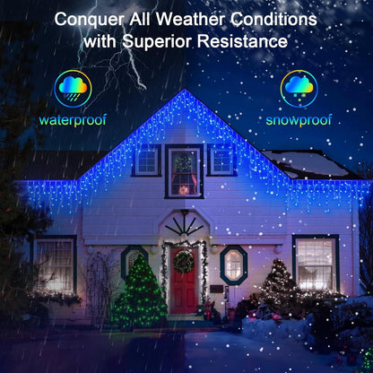 132FT 1332 LED Outdoor Christmas Lights - 296 Ice Drops, 12 Pro Modes with Timer Memory &