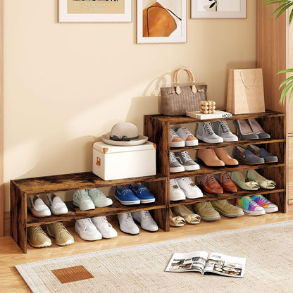 Tangkula 6-Tier Stackble Vertical Shoe Rack, Space Saving Wooden Corner Shoe Storage Shelf for 18