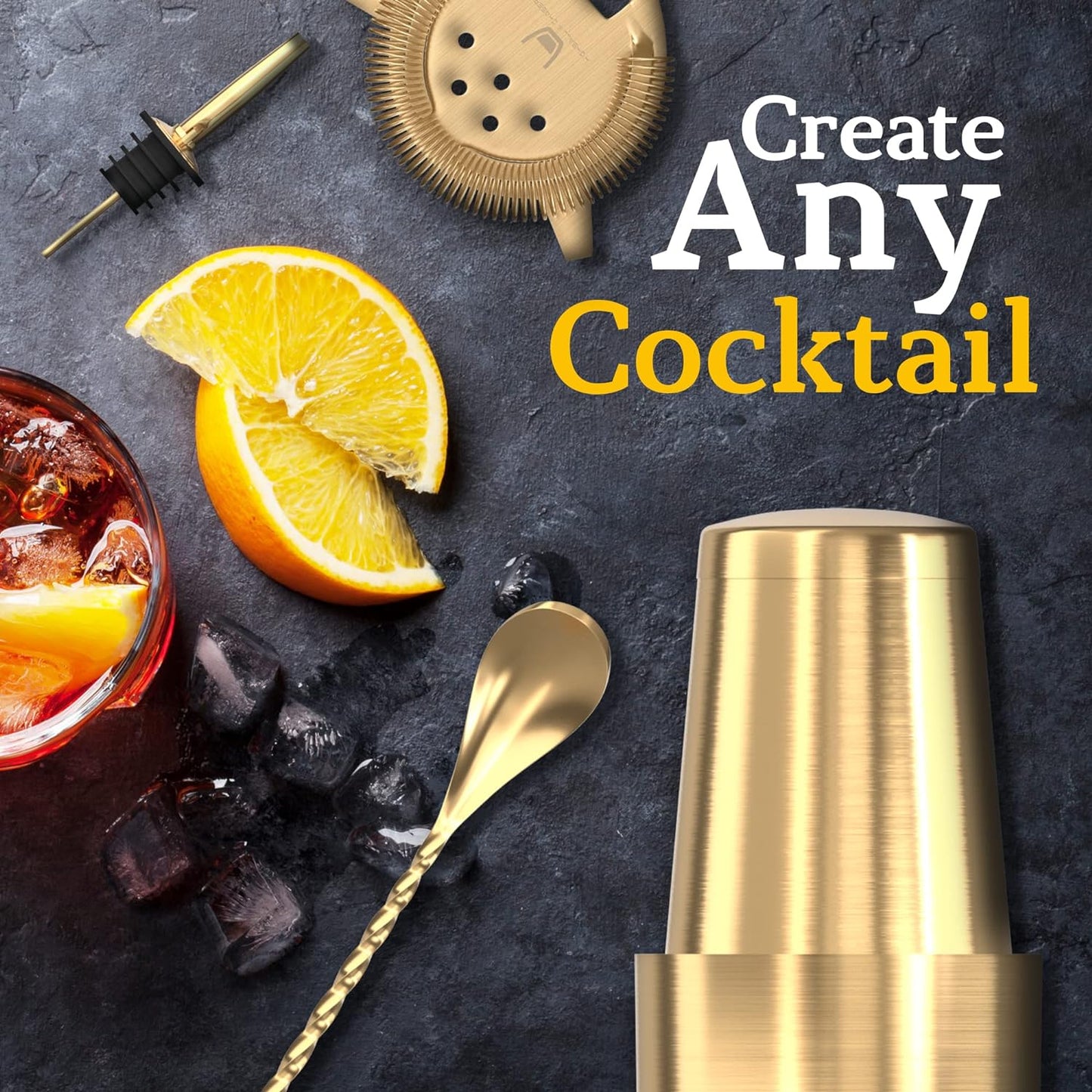 Highball & Chaser Bartender Kit with Black Bamboo Stand Beautiful Cocktail Shaker Set and Bar Tools