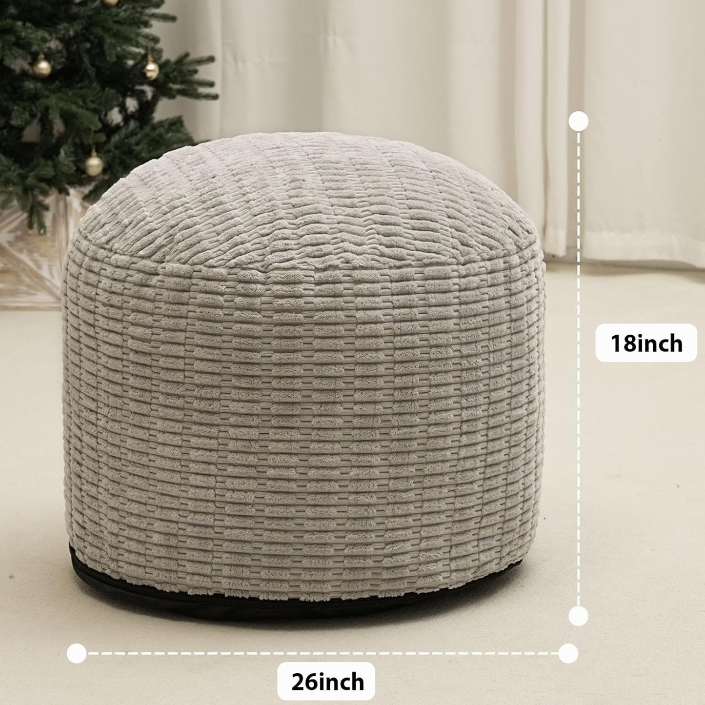 Round Stuffed Pouf Ottoman for Foot Rest, Storage Ottoman Pouf Foot Stool Cushion, Faux Fur Poufs