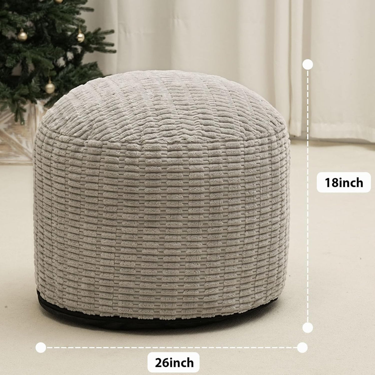 Round Stuffed Pouf Ottoman for Foot Rest, Storage Ottoman Pouf Foot Stool Cushion, Faux Fur Poufs