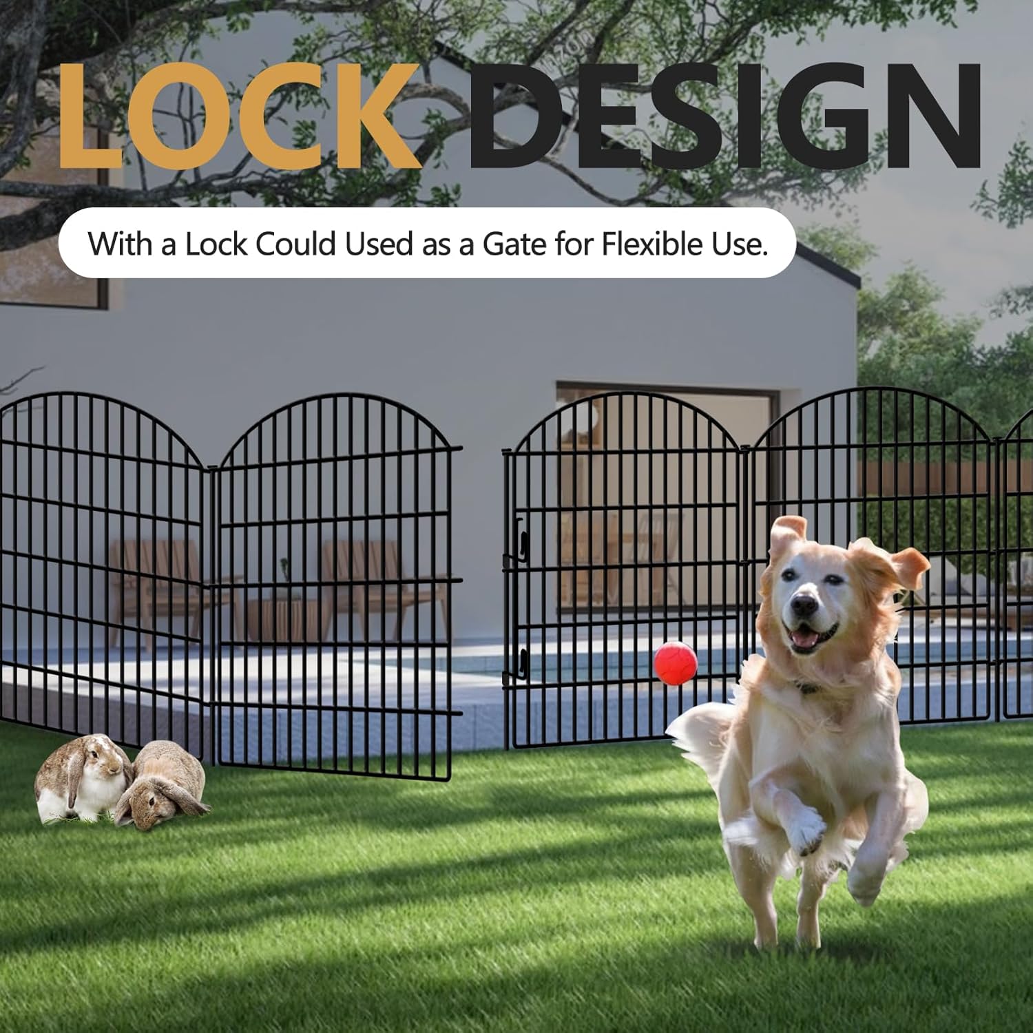 10 Panels Decorative Garden Fence with Lock, 40in (H) X 21.92ft (L) No Dig Dog Fences Outdoor for