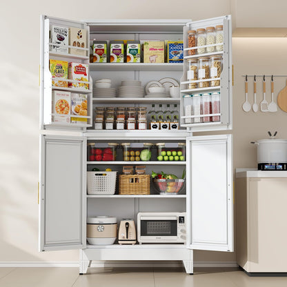 75" H Metal Storage Cabinet, Pantry with 6 Door Shelves and 4 Adjustable Shelves, Leveling Foot for