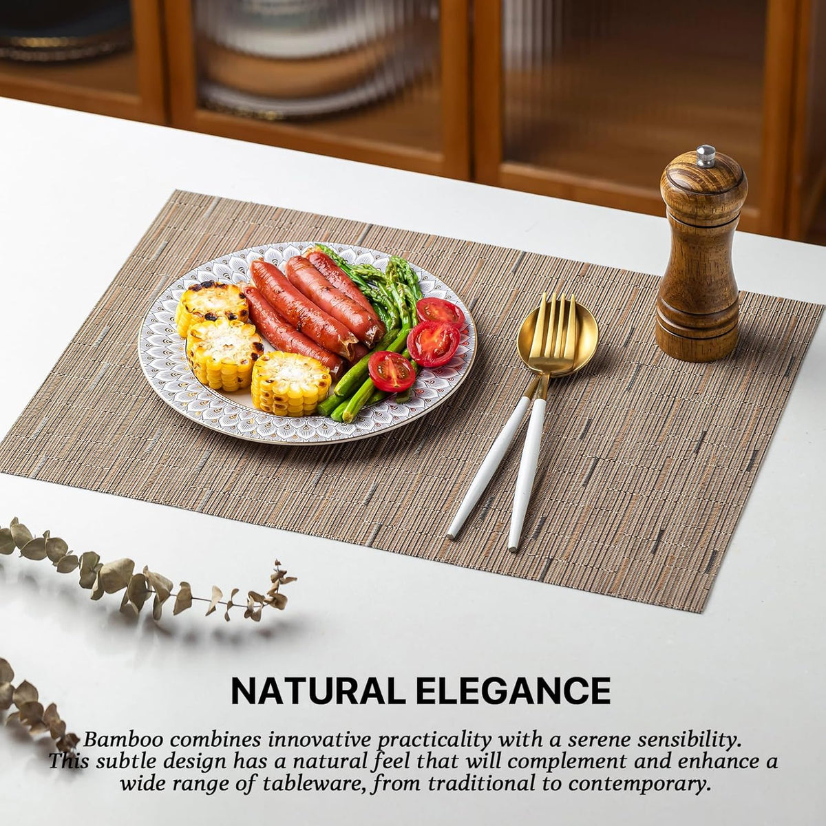 LEXMORE Placemats Set of 8 Vinyl/Plastic Woven Place Mats for Kitchen Table Indoor/Outdoor Washable
