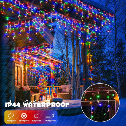 JMEXSUSS 800 LED Christmas Icicle Lights Outdoor Plug-in, Multicolor Waterproof, 8 Modes With 160