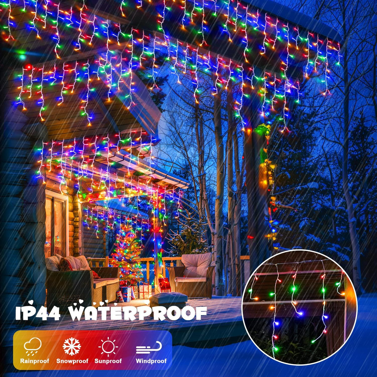 JMEXSUSS 400 LED 38.8Ft Icicle Christmas Lights With Remote - Outdoor Multicolor String Lights Plug