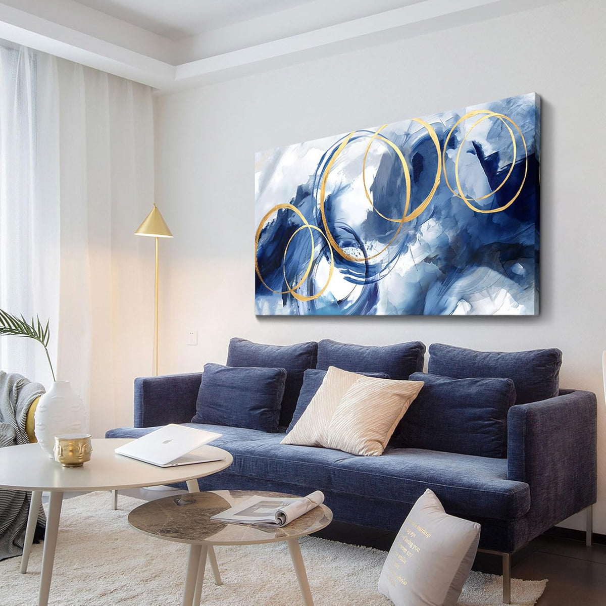 AJAZIKO Abstract Wall Art Blue Modern Art Wall Decor Artwork For Walls Living Room Huge Wall Canvas