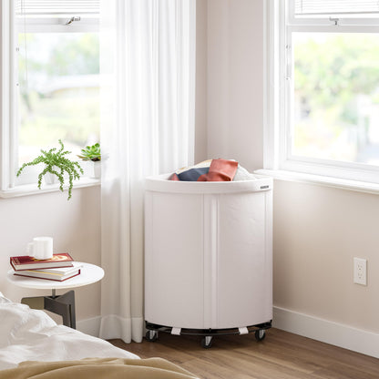 Corner Heavy-Duty Canvas Hamper w/Wheels, 24"W x 17.7"D, Natural White