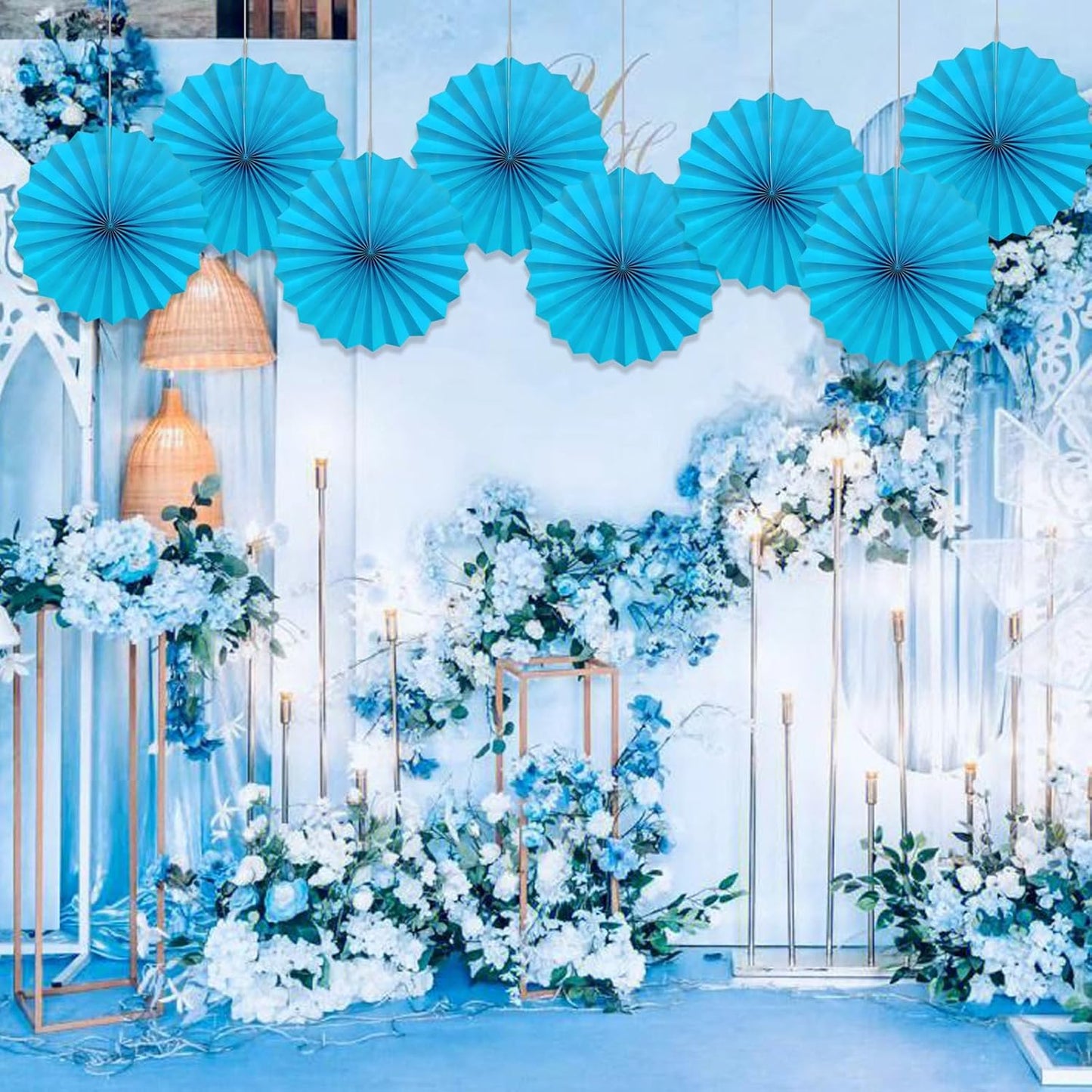 Blue Hanging Paper Fans,Blueaccessories Paper Decorations for Party,Blue Harmony Classroom