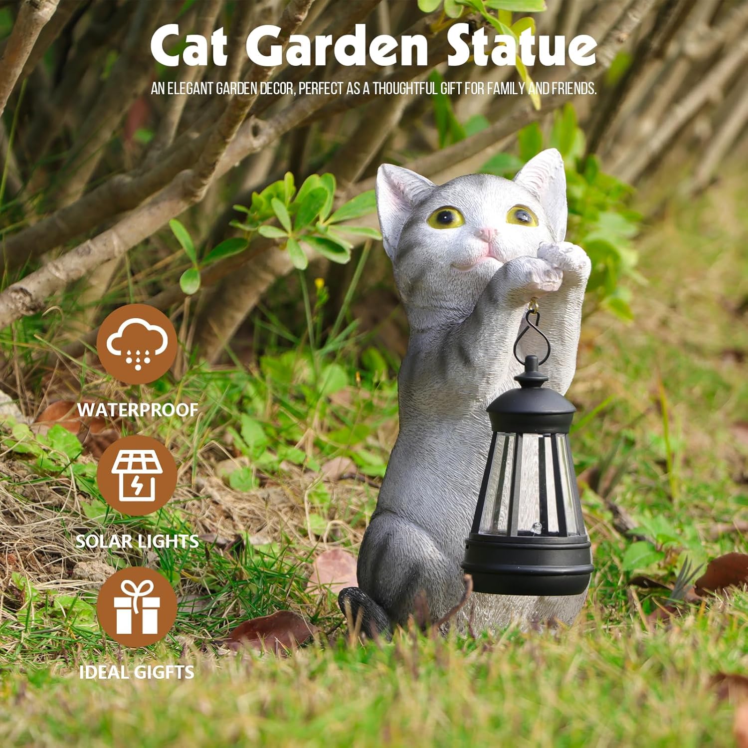 Solar Cat Garden Statue: Outdoor Cat Statues for Garden with Lights for Yard Art Lawn Ornaments