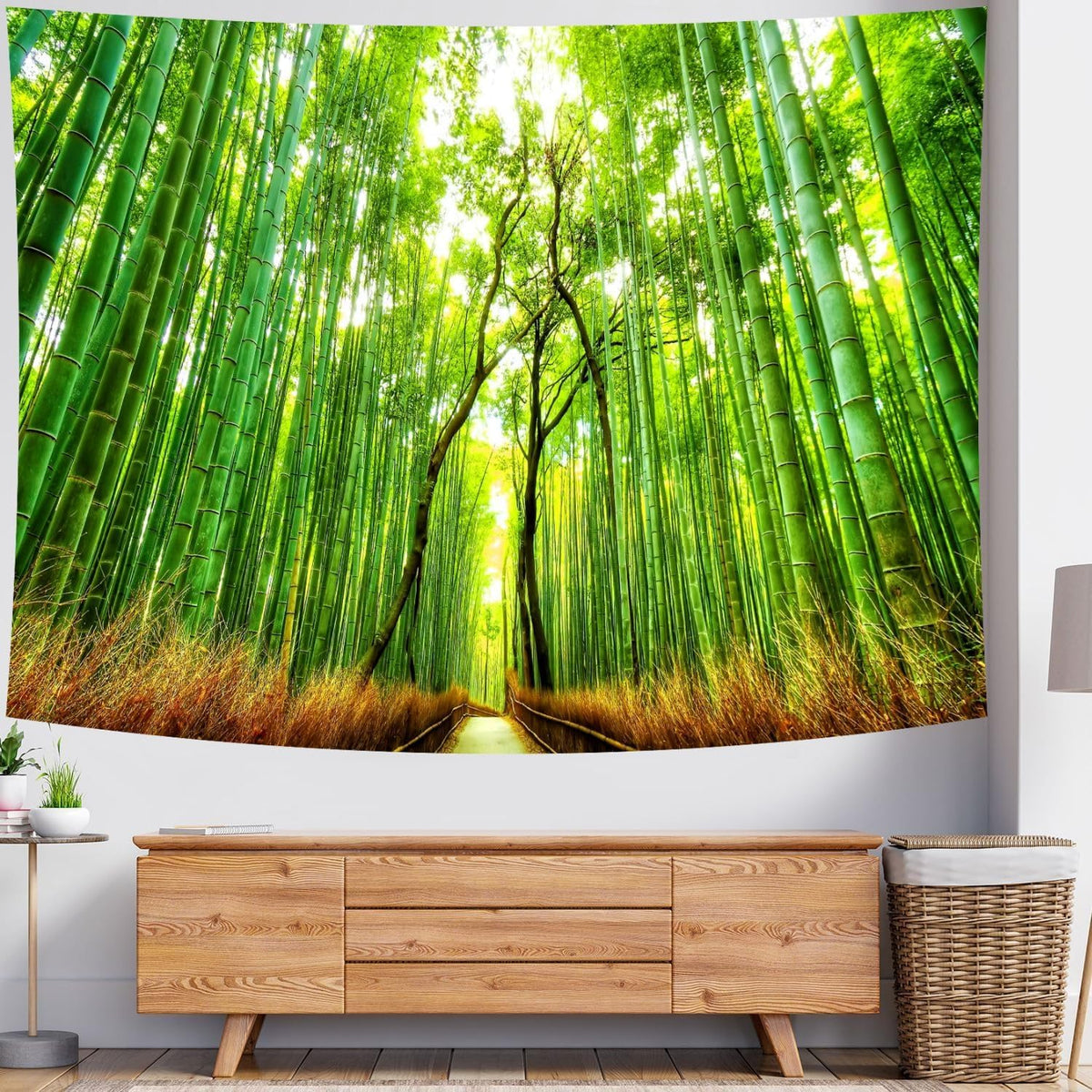 Delur Forest Pathway Tapestry Sunset Tropical Rainforest Nature Tree Tapestry Wall Hanging Sunrise