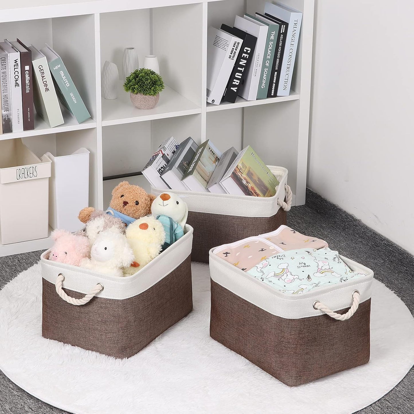 Bidtakay Baskets Fabric Storage Bins for Shelves [3-Pack] Decorative Storage Baskets for Organizing