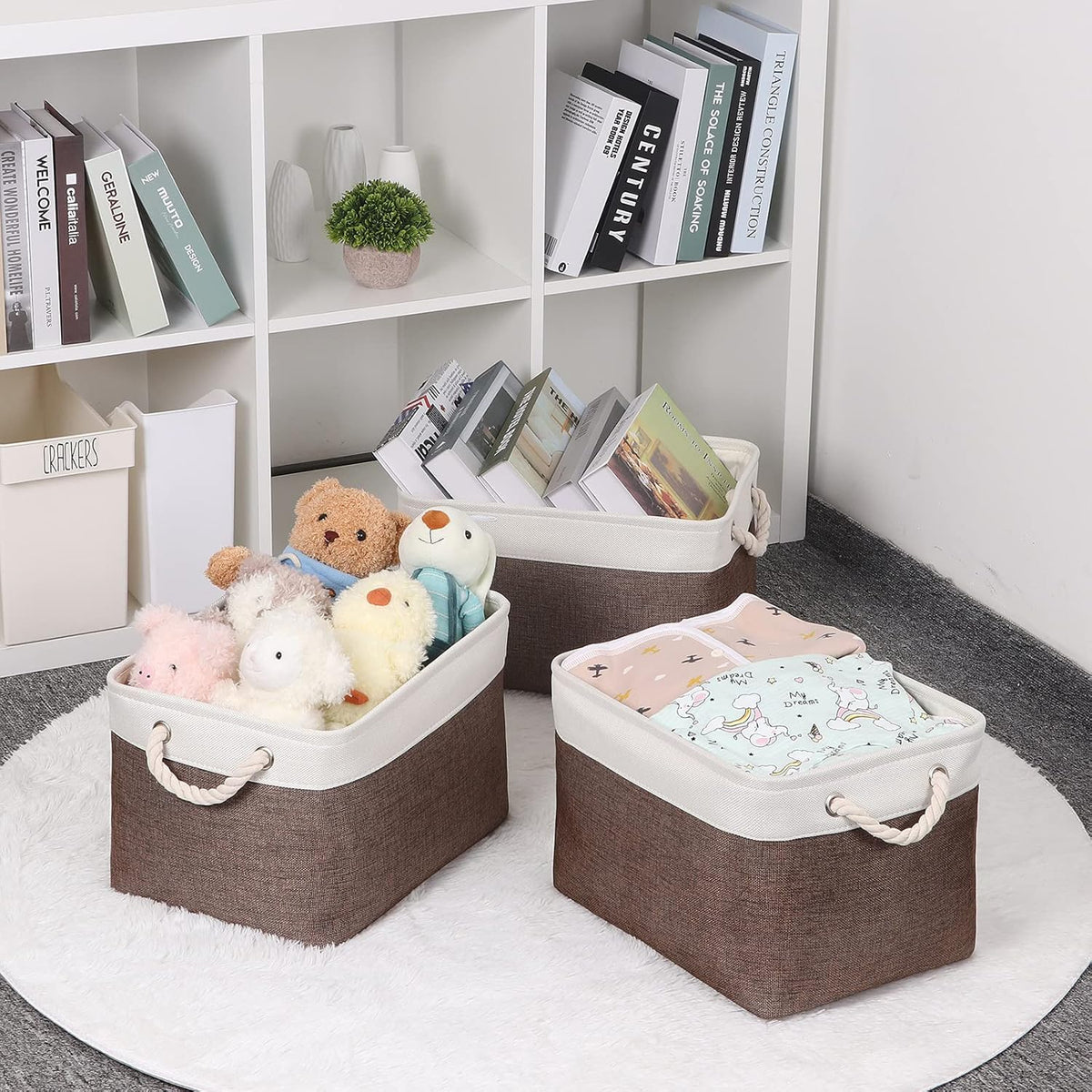Bidtakay Baskets Fabric Storage Bins for Shelves [3-Pack] Decorative Storage Baskets for Organizing