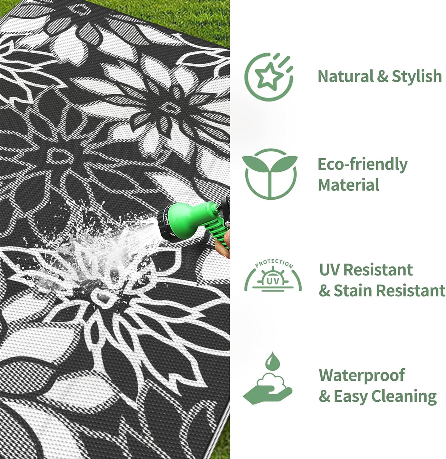 GENIMO Outdoor Rug Waterproof for Patio Decor, 8' x 10' Reversible Plastic Straw Floral Camping