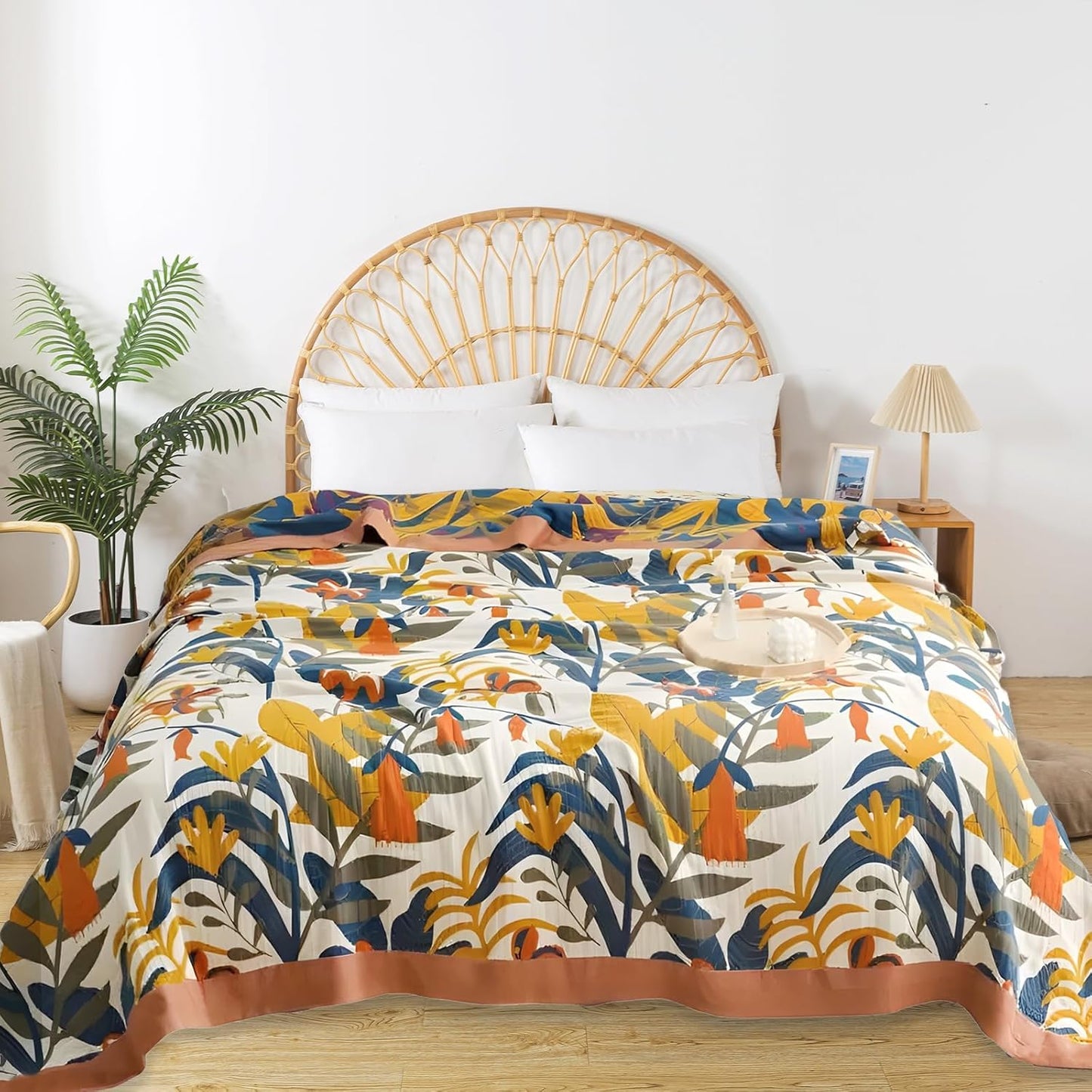 Boho Throw Blanket for Bed - 100% Pure Cotton Ultra Soft Rustic Quilt - Farmhouse Decor Bed