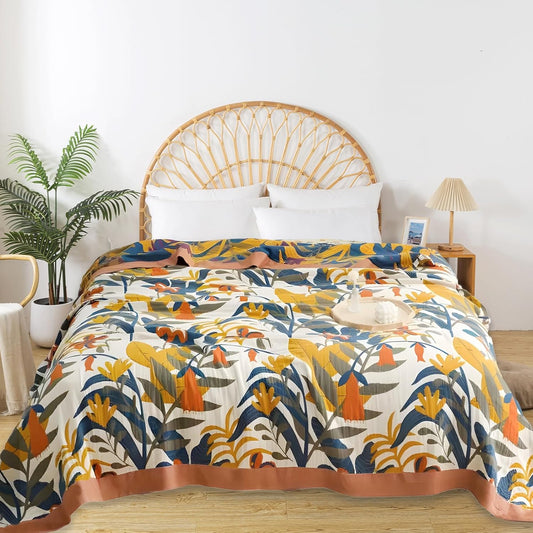 Boho Throw Blanket for Bed - 100% Pure Cotton Ultra Soft Rustic Quilt - Farmhouse Decor Bed