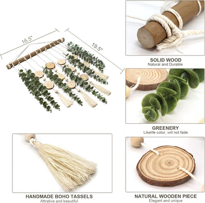 Artificial Eucalyptus Wall Decor Fake Greenery Leaves Stems Wall Hanging Plants on 16.5 inch Wooden