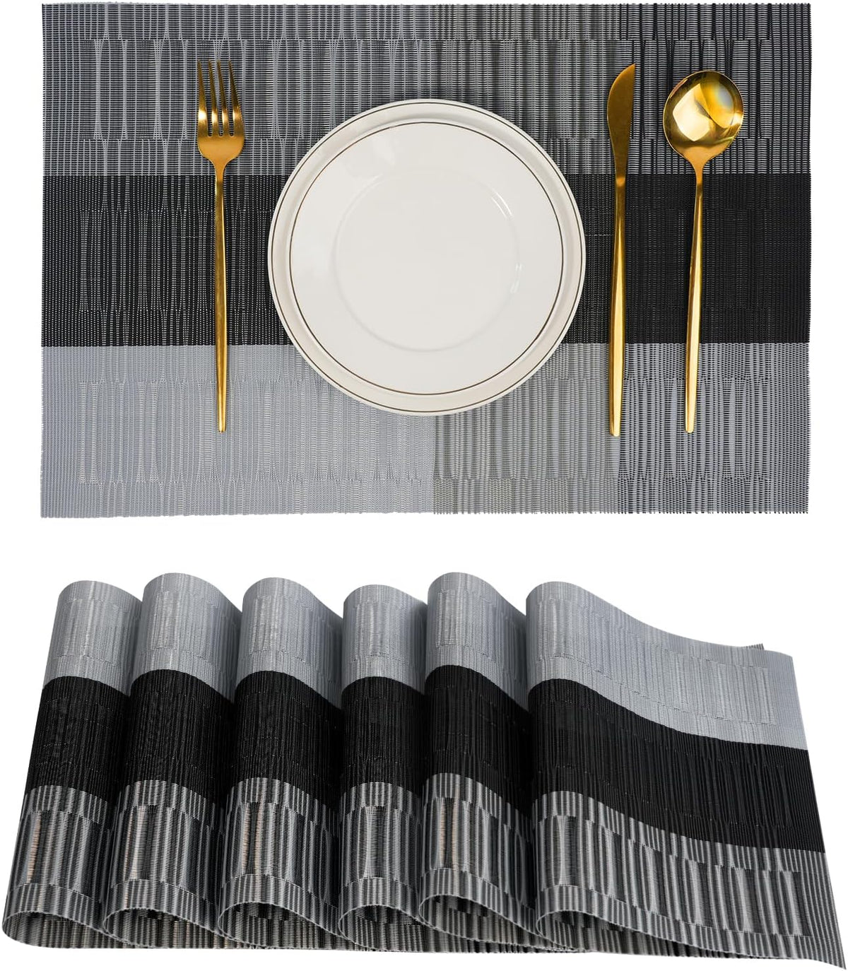 Placemats Set of 6，Non-Slip PVC Weave Table Mats Easy to Clean，Heat Resistant Place Mats for