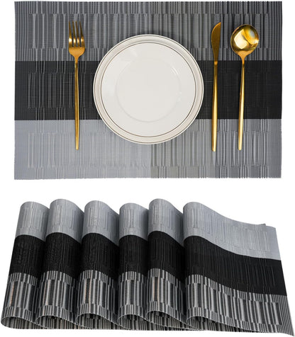 Placemats Set of 6，Non-Slip PVC Weave Table Mats Easy to Clean，Heat Resistant Place Mats for