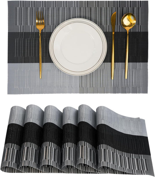 Placemats Set of 6，Non-Slip PVC Weave Table Mats Easy to Clean，Heat Resistant Place Mats for