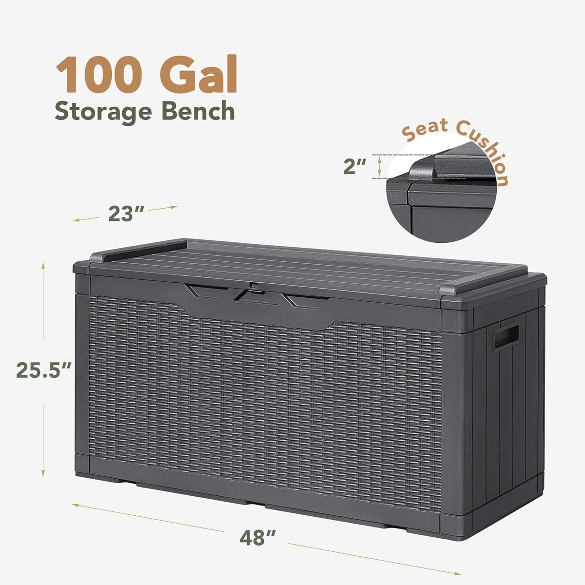 Flamaker Deck Box with Cushion 100 Gallon Waterproof Resin Storage Box with Air Rod Indoor Outdoor